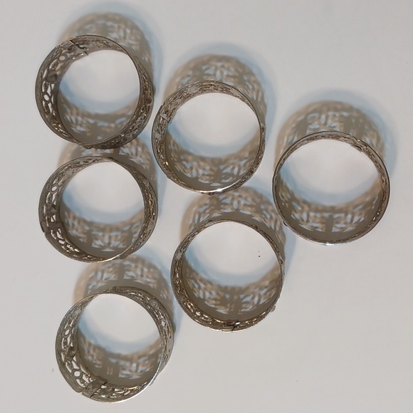 Vintage Kemp and Beatley Fleur Delis Filigree Napkin Ring Set of 6 L@@K! - Picture 7 of 12